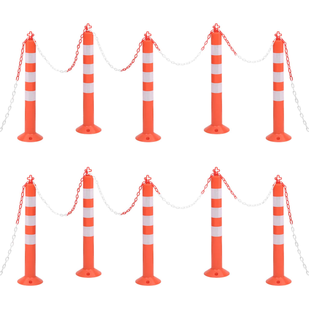 Postes amarração p/ controlo trânsito + corrente 10 pcs PE 75cm