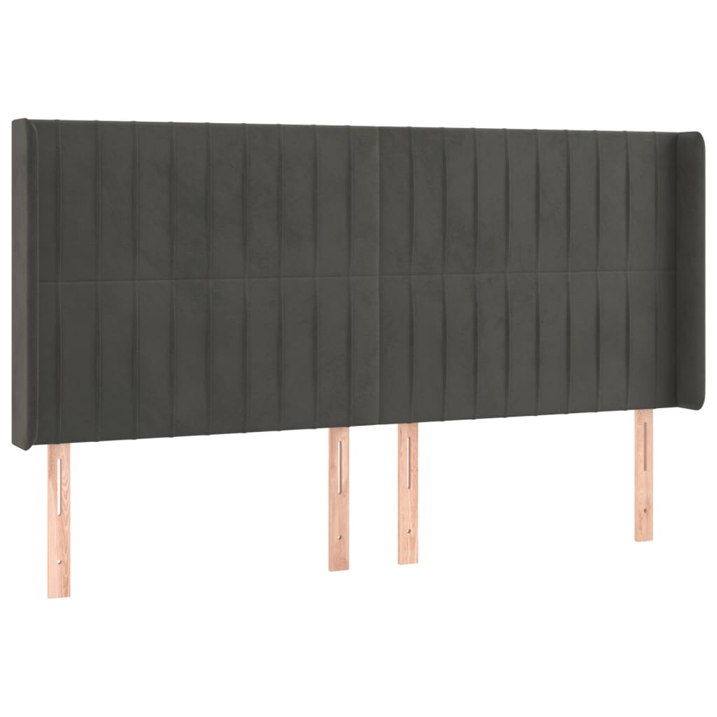 Cabeceira de cama c/ LED veludo 203x16x118/128 cm cinza-escuro