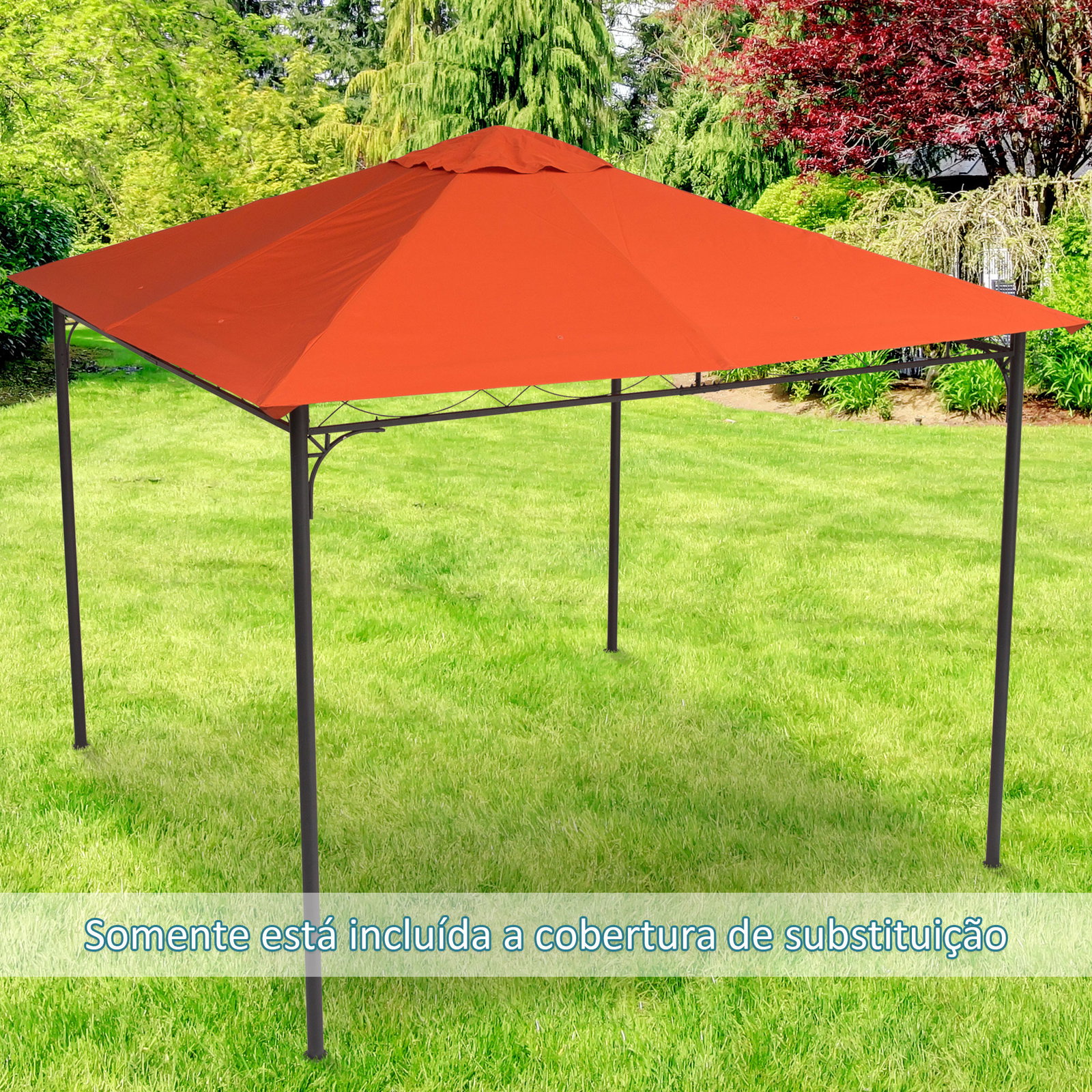 Toldo de substituição de 3x3m para pérgola de jardim com 8 orifícios de drenagem e ventilação laranja