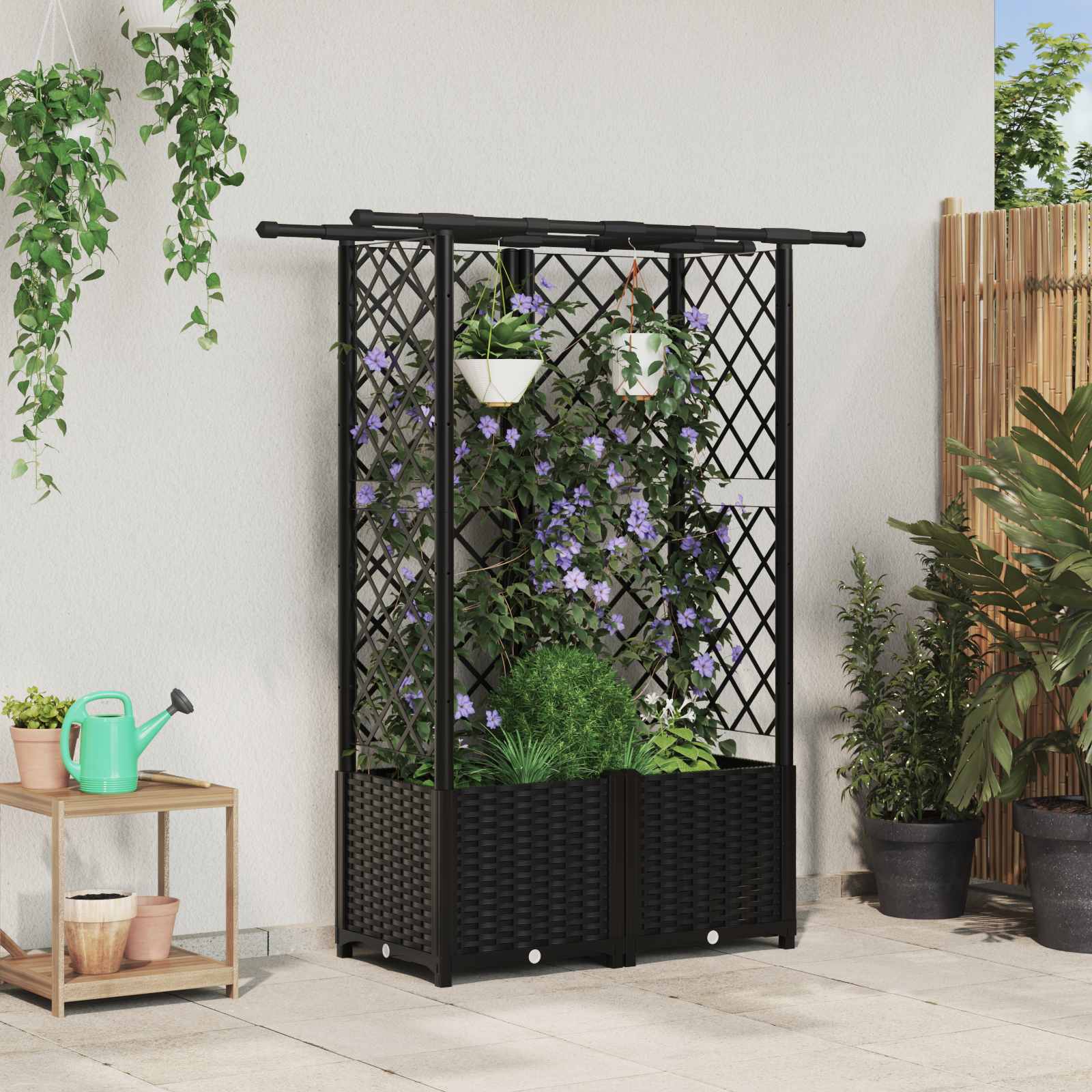 Cama elevada com treliça e telhado preto 124 x 40 x 136 cm PP