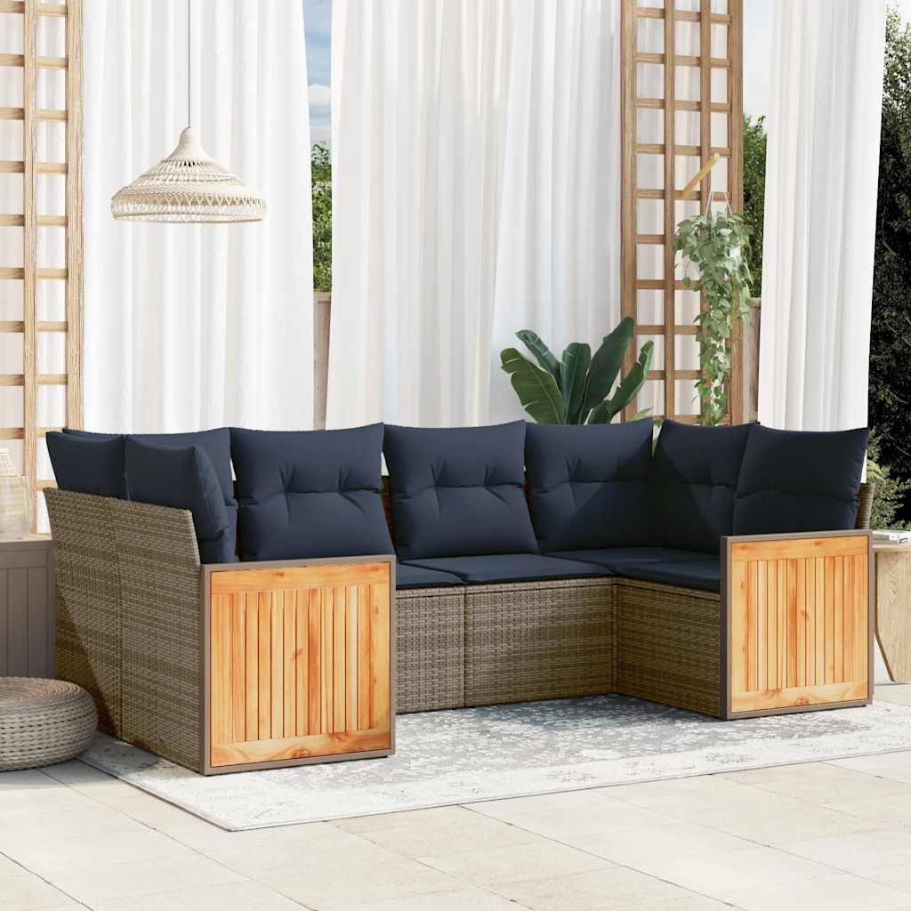 Conjunto de sofá de jardim com 6 peças e almofadas em rattan sintético cinza