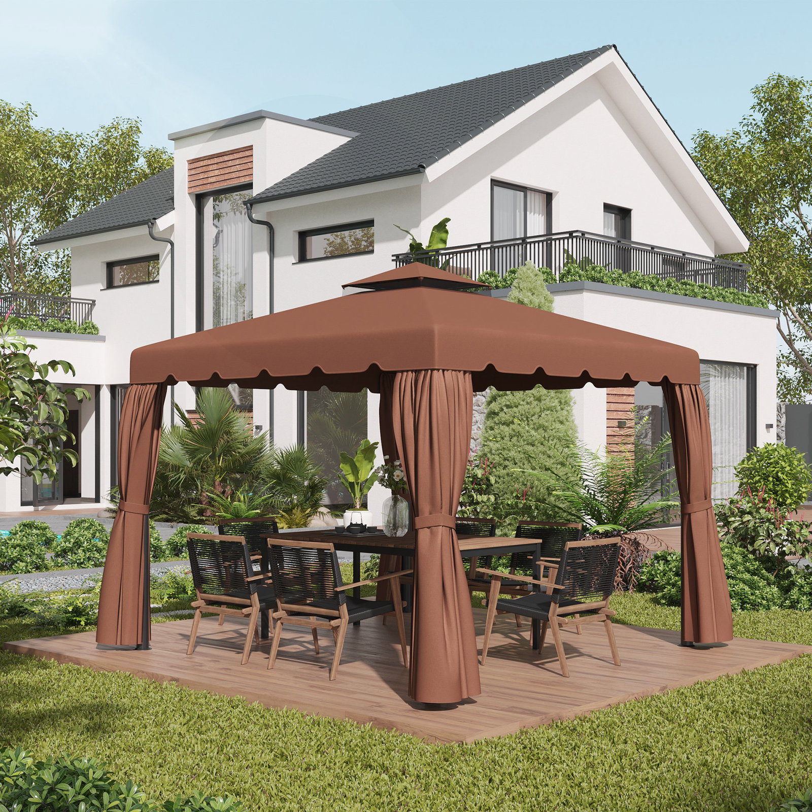 Toldo de substituição para pérgola 300x300 cm com duplo teto e 8 orifícios de drenagem marrom