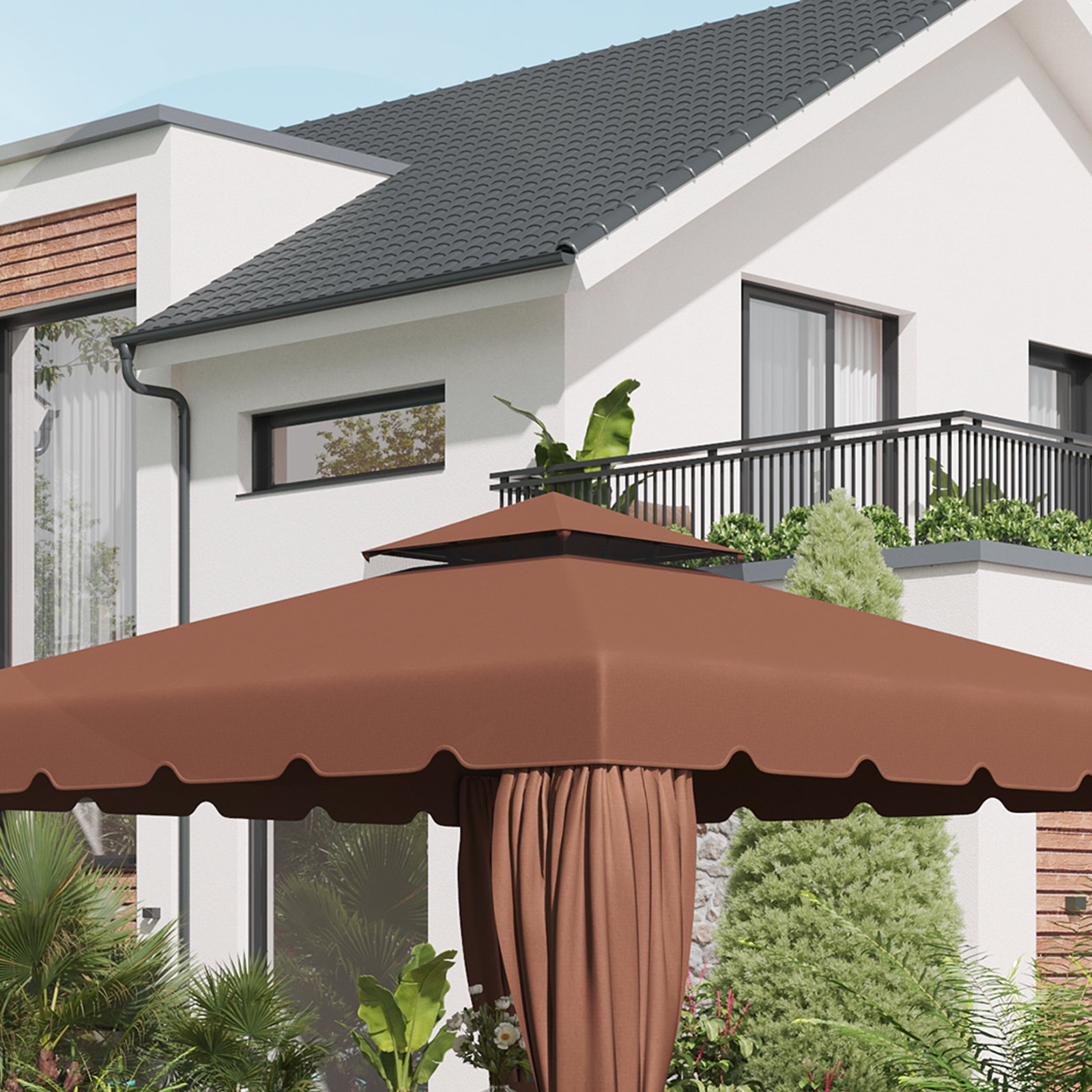 Toldo de substituição para pérgola 300x300 cm com duplo teto e 8 orifícios de drenagem marrom