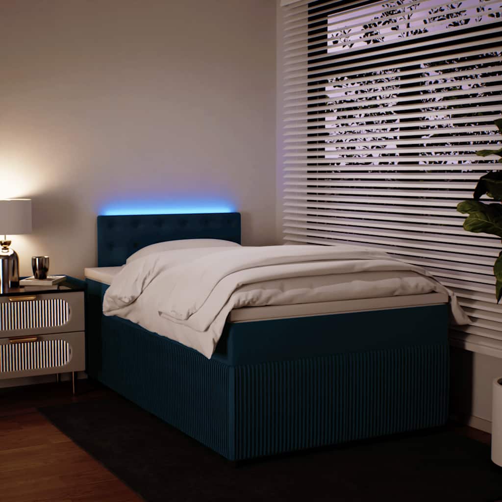 Cama boxspring com colchão 120x200 cm veludo azul