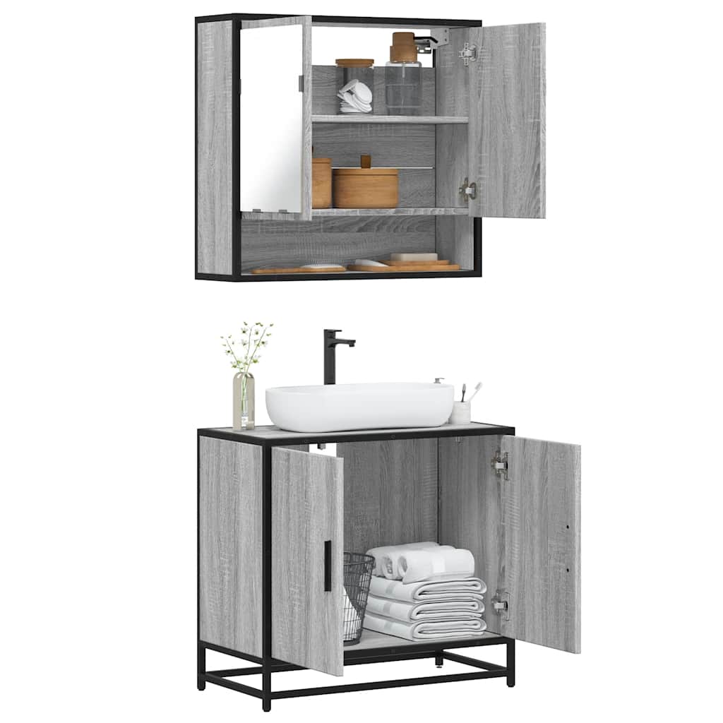 2 Pcs conjunto móveis wc derivados de madeira sonoma cinza