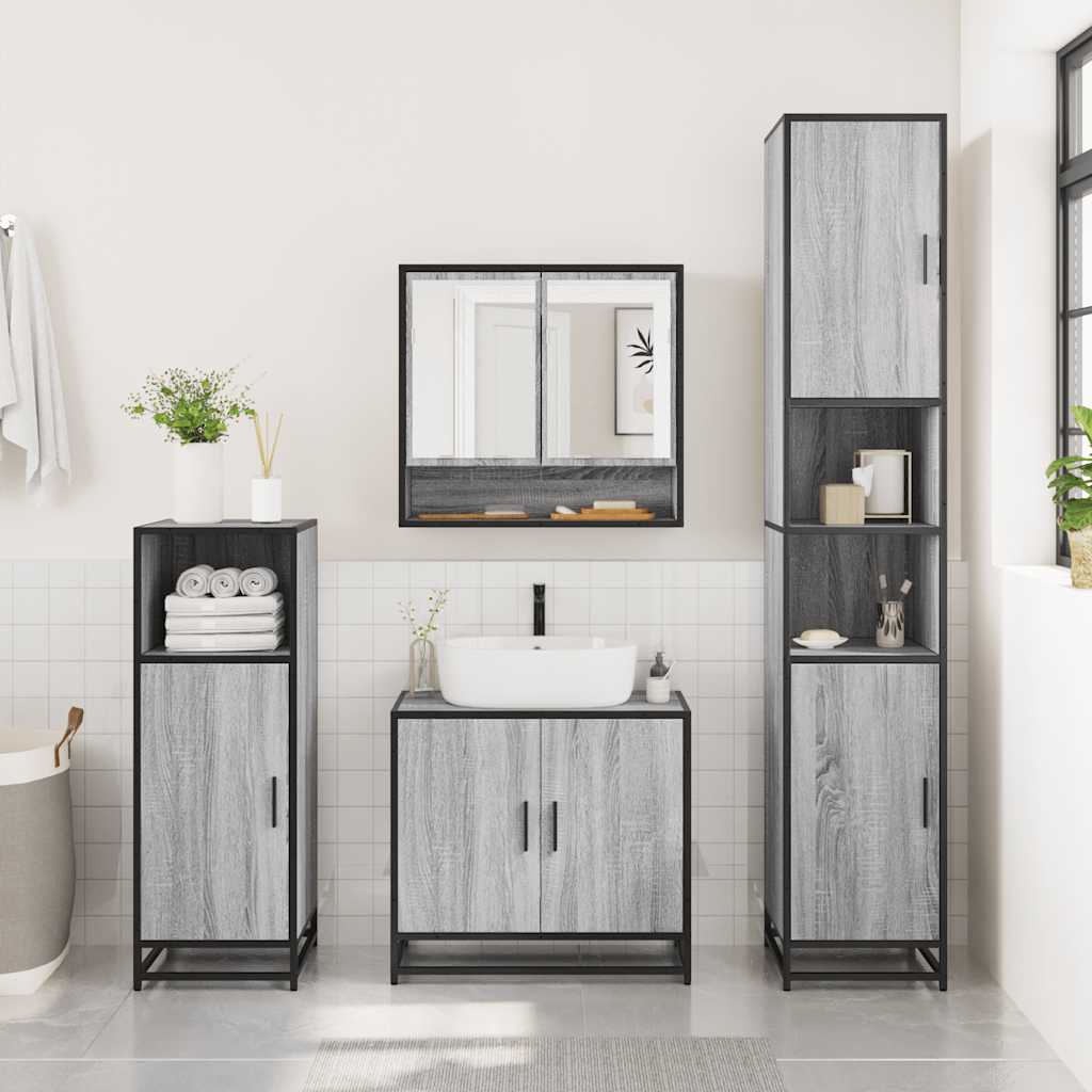 2 Pcs conjunto móveis wc derivados de madeira sonoma cinza