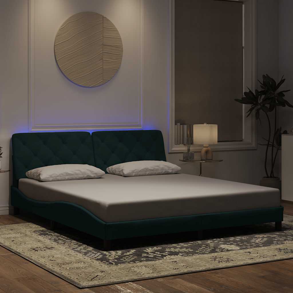 Estrutura de cama com LED sem colchão 180x200 cm veludo verde-escuro