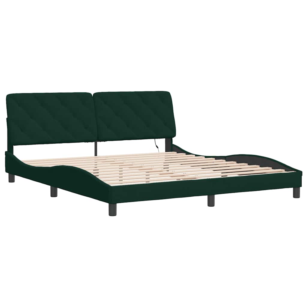 Estrutura de cama com LED sem colchão 180x200 cm veludo verde-escuro