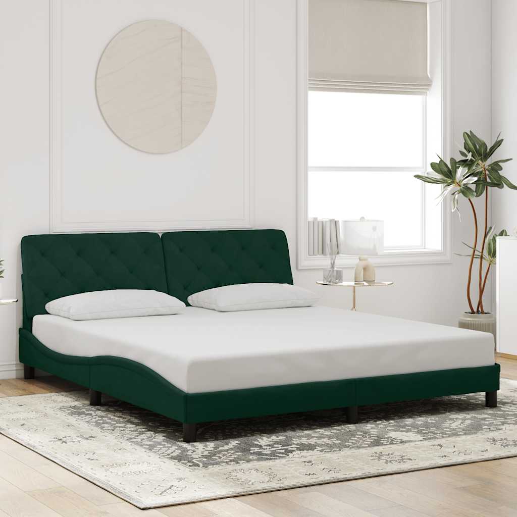 Estrutura de cama com LED sem colchão 180x200 cm veludo verde-escuro