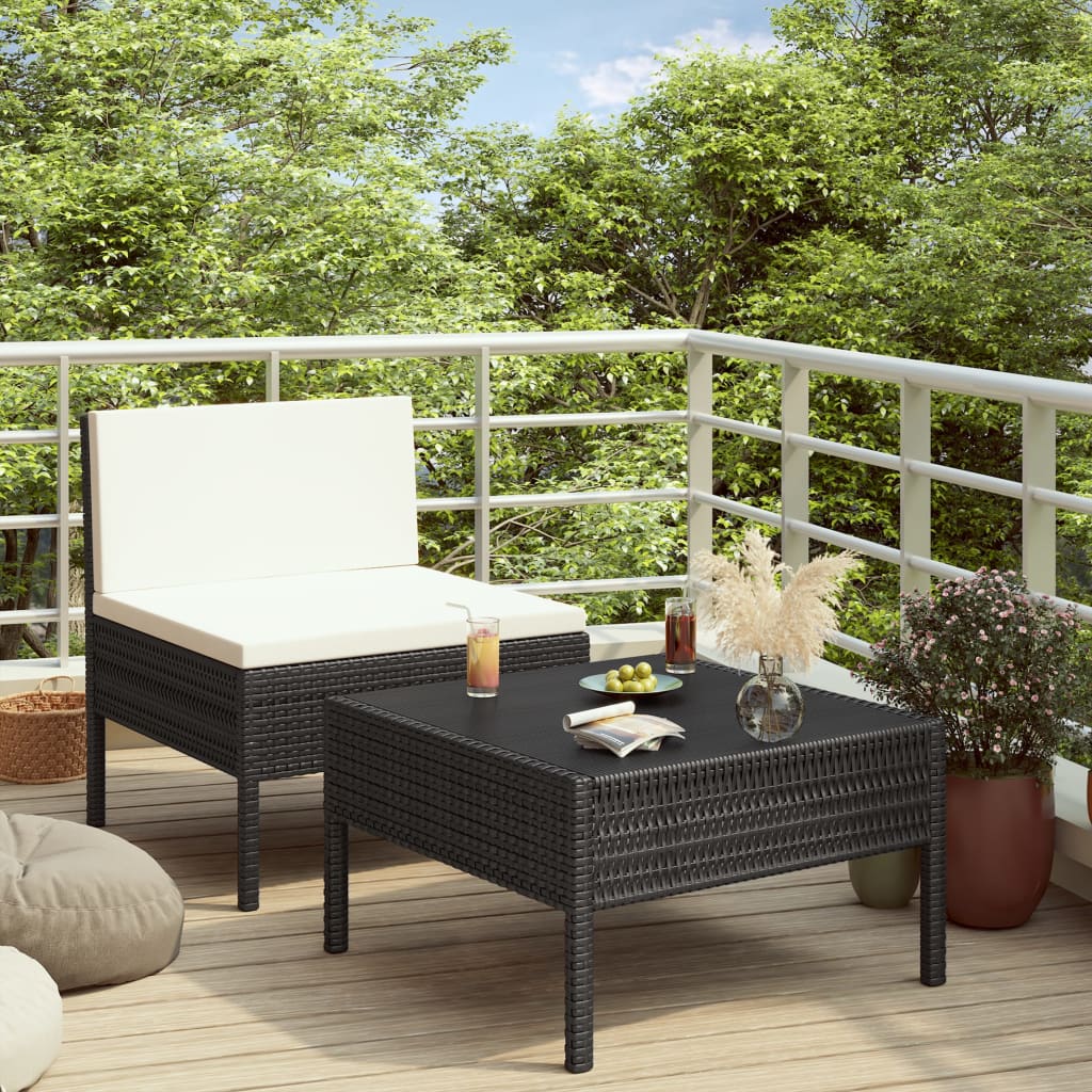 2 Pcs conjunto lounge de jardim c/ almofadões vime PE preto