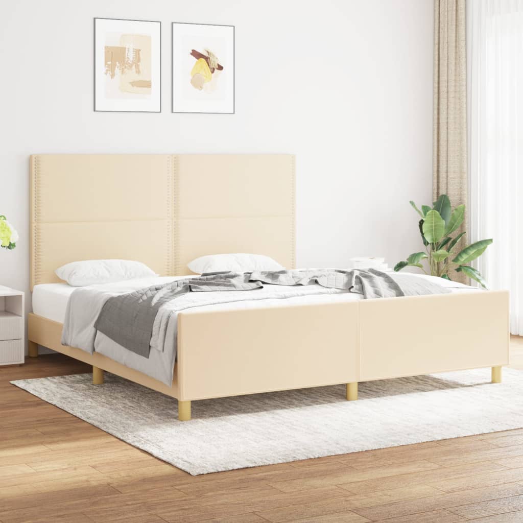 Estrutura de cama sem colchão 180x200 cm tecido cor creme