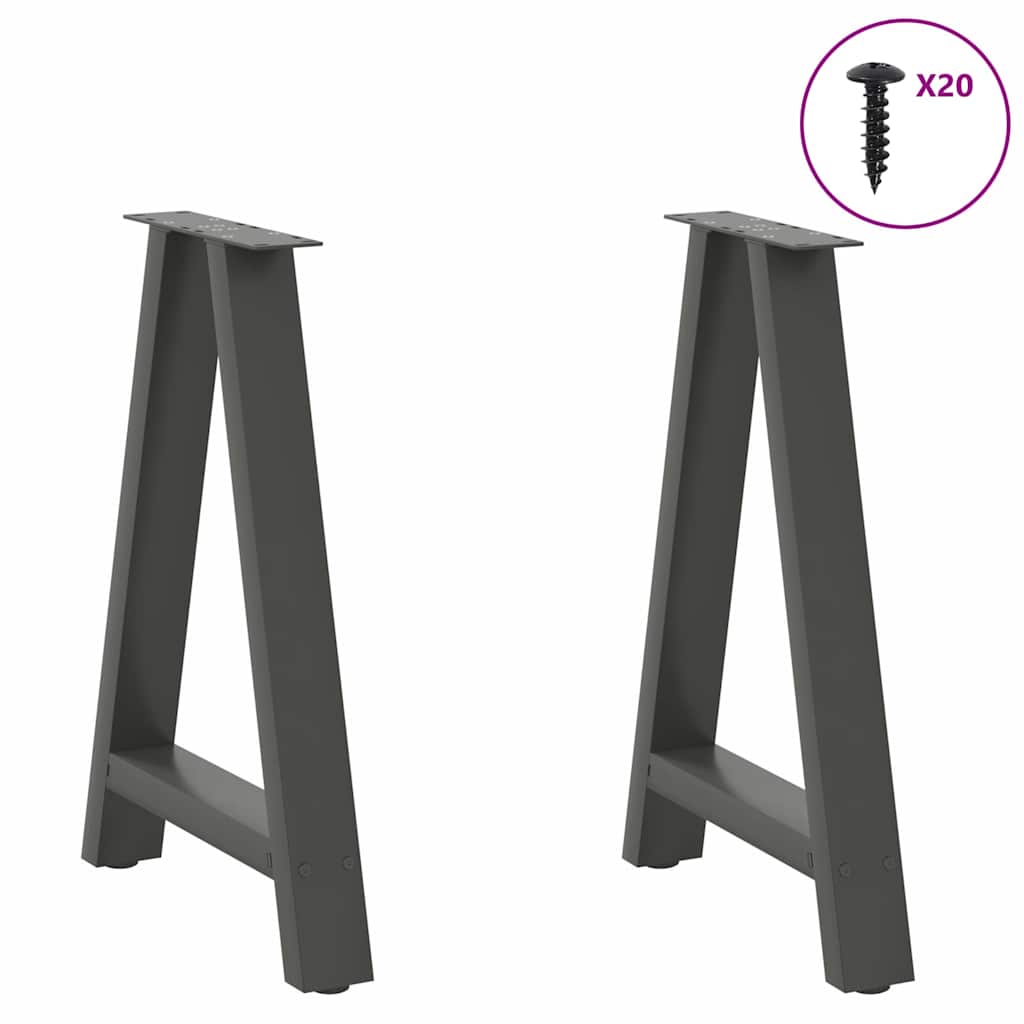 Pés para mesa de jantar em formato a, 2 peças, antracite, 60x(72-73) cm, aço