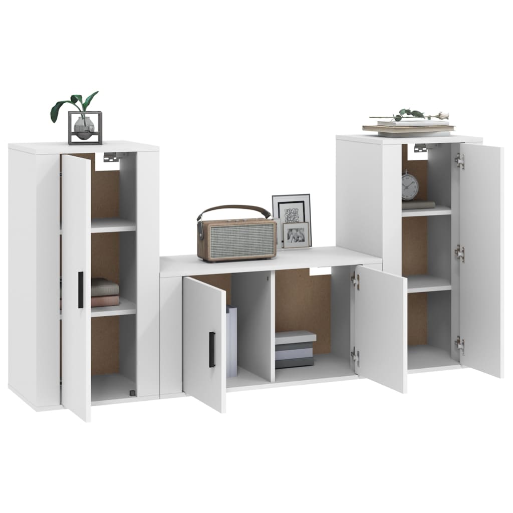 Conjunto móveis de TV 3 pcs madeira processada branco