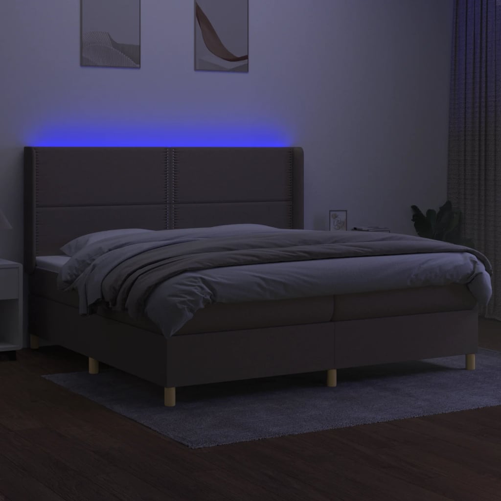 Cama box spring colchão/LED 200x200cm tecido cinza-acastanhado