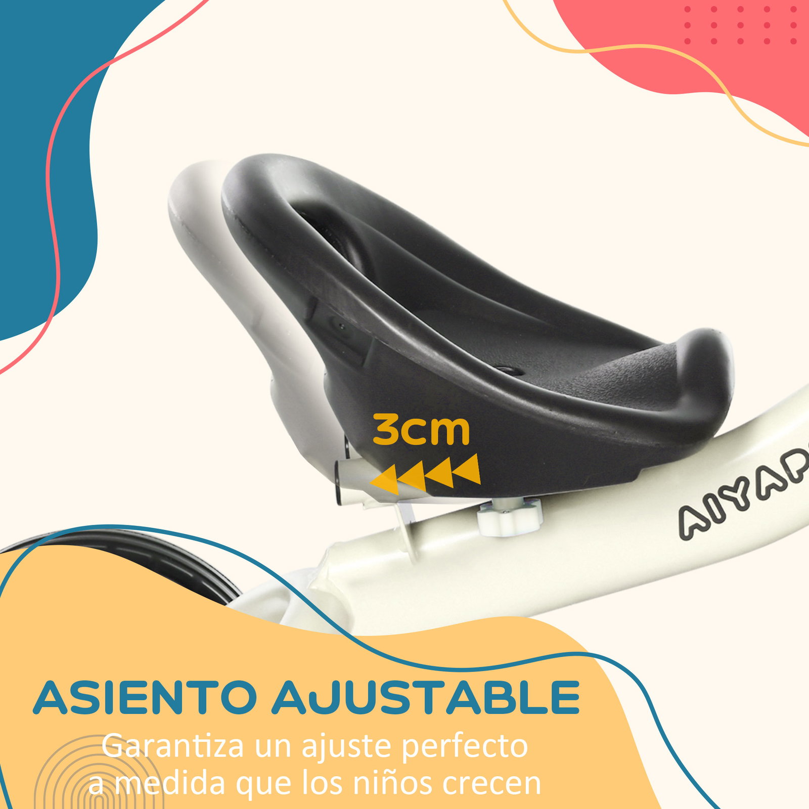 Triciclo para crianças de 2 a 5 anos com assento ajustável cesta buzina e pedais e 3 rodas 70,5x53x58 cm bege