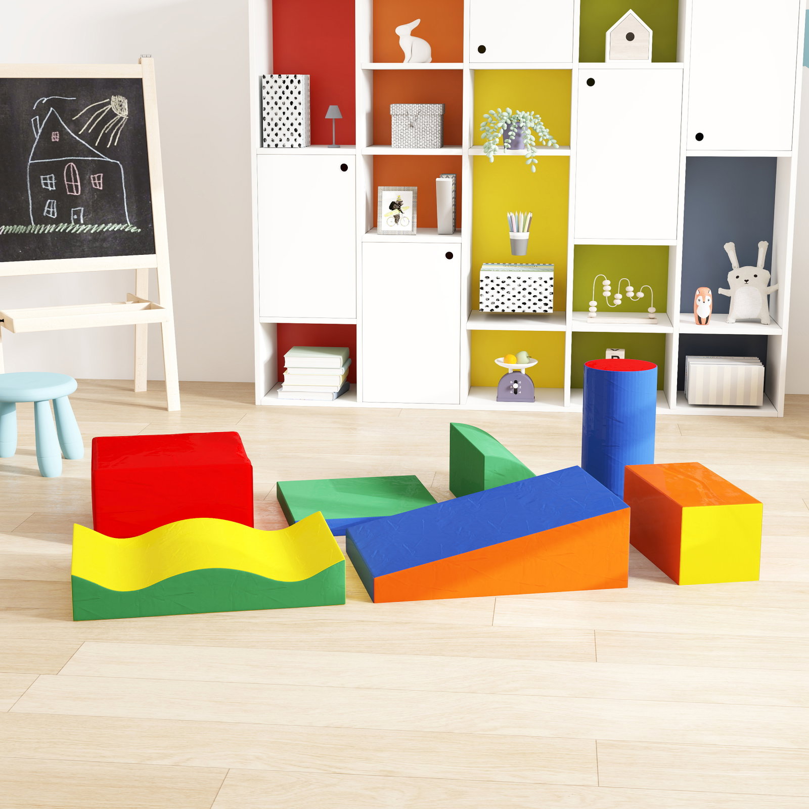 Conjunto de 7 Blocos de Espuma para Crianças de 1-3 Anos Blocos de Construção para Escalar e Gatinhar 60x40x11 cm Multicor
