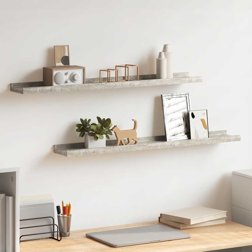 Prateleiras de parede 2 pcs 80x9x3 cm cinzento cimento