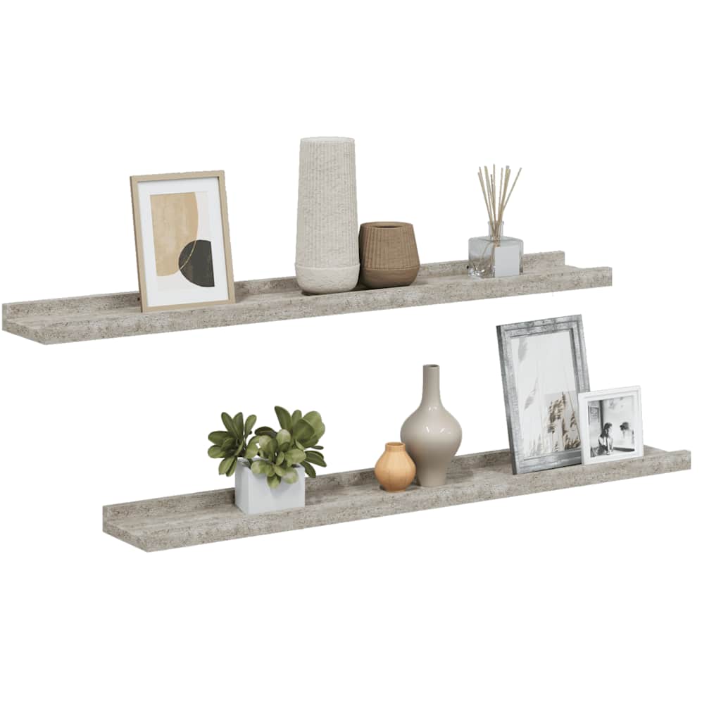 Prateleiras de parede 2 pcs 80x9x3 cm cinzento cimento