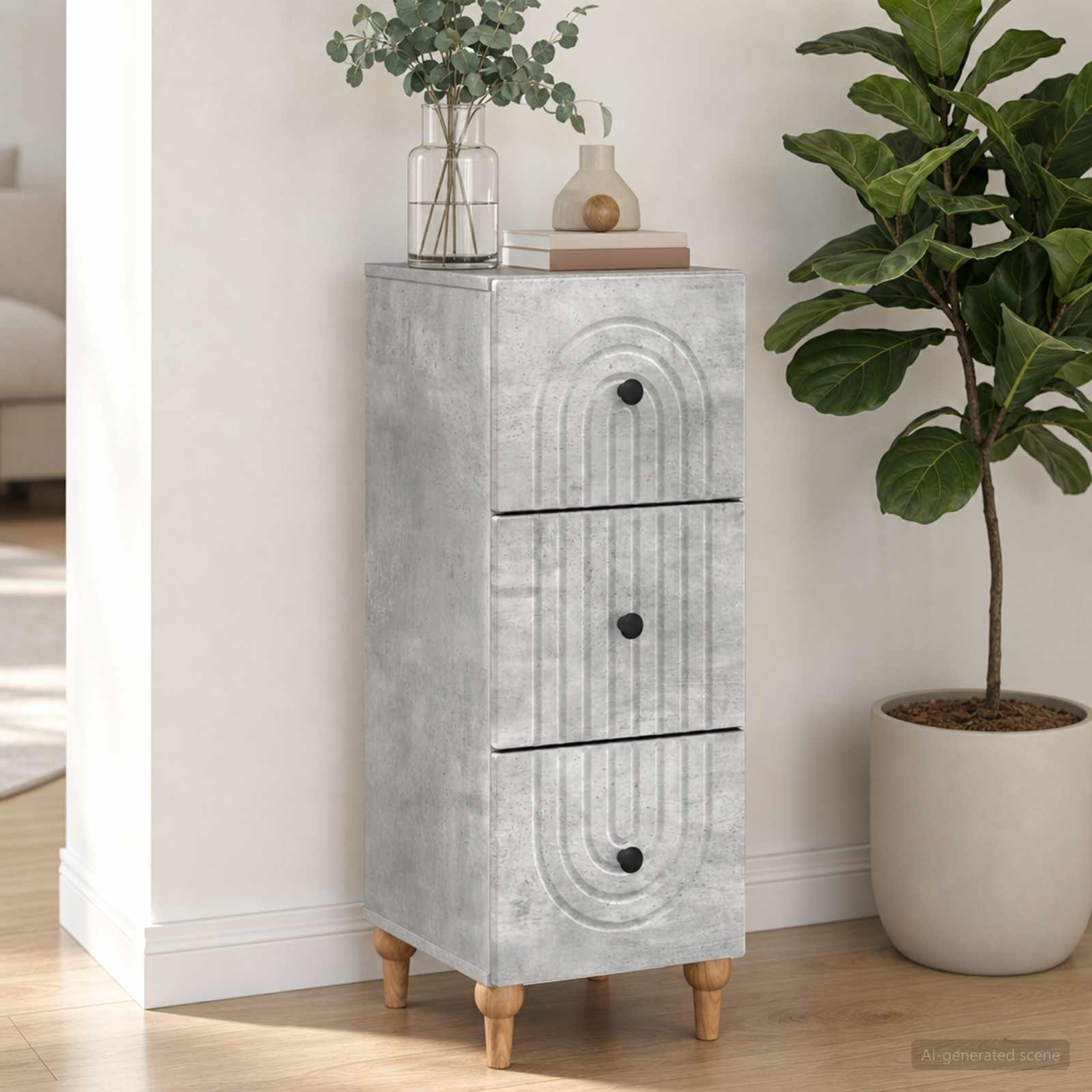 Gabinete de gavetas cinzento cimento 33 x 34,5 x 90 cm