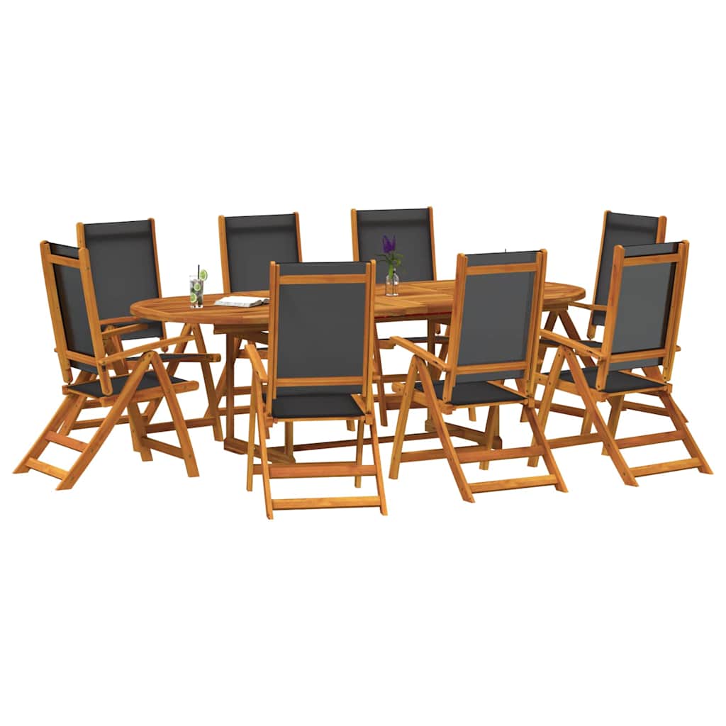 9 Pcs conjunto de jantar para jardim acácia maciça e textilene