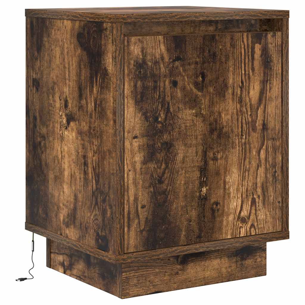 Mesa de cabeceira com luzes LED 38x34x50 cm carvalho fumado