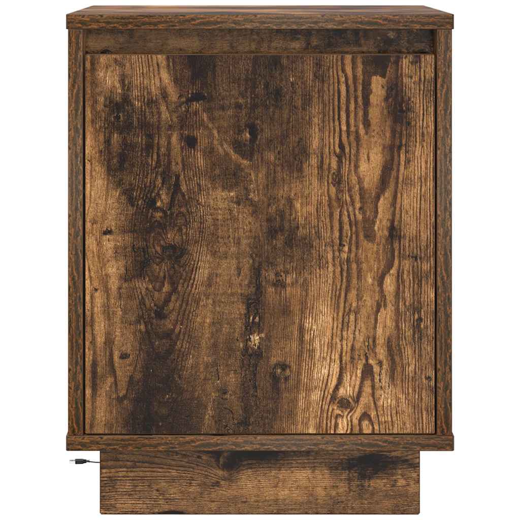 Mesa de cabeceira com luzes LED 38x34x50 cm carvalho fumado