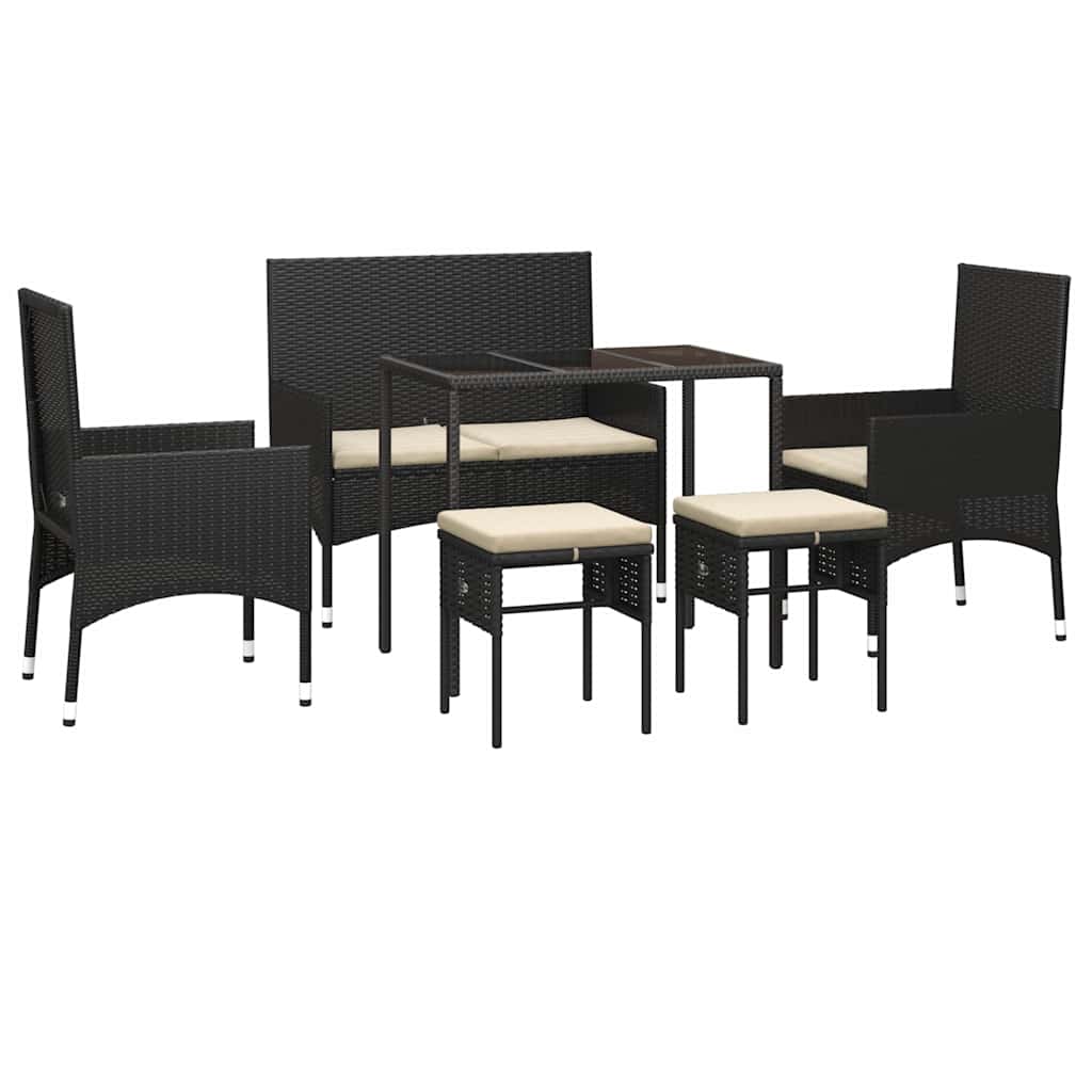 6 Pcs conjunto lounge de jardim c/ almofadões vime PE preto