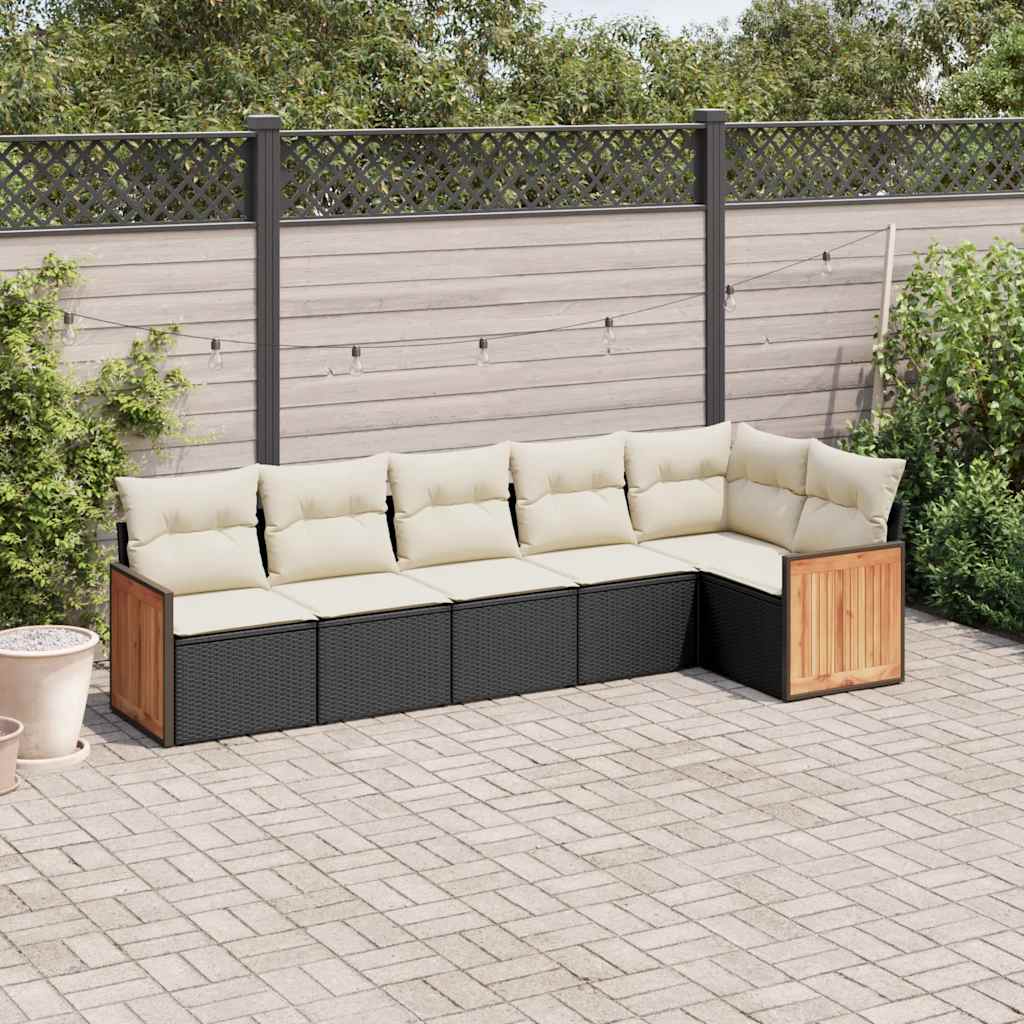 6 Pcs conjunto sofás de jardim c/ almofadões vime PE preto