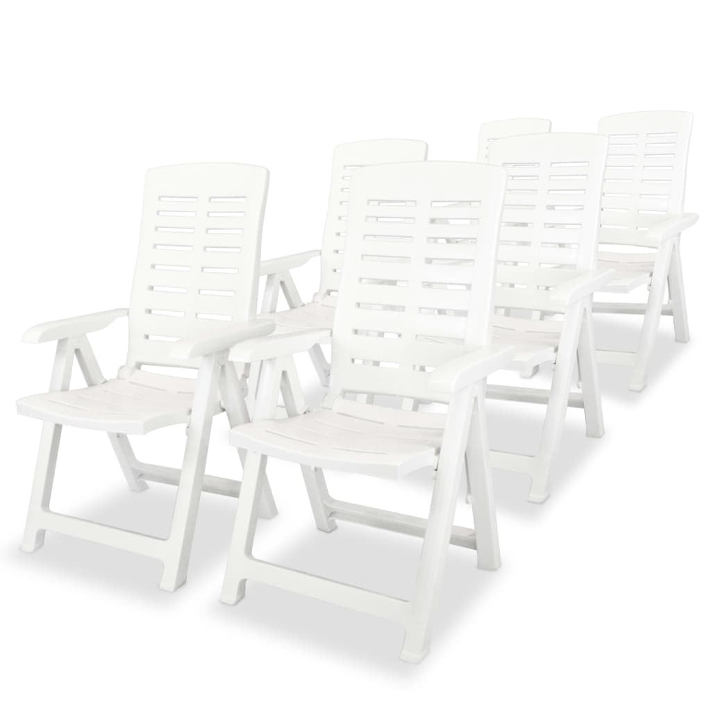 Cadeiras de jardim reclináveis 6 pcs plástico branco