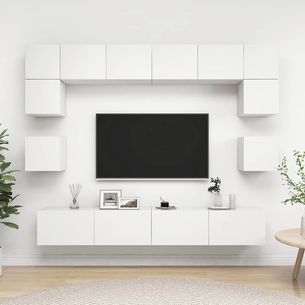 8 Pcs conjunto de móveis de TV derivados de madeira branco
