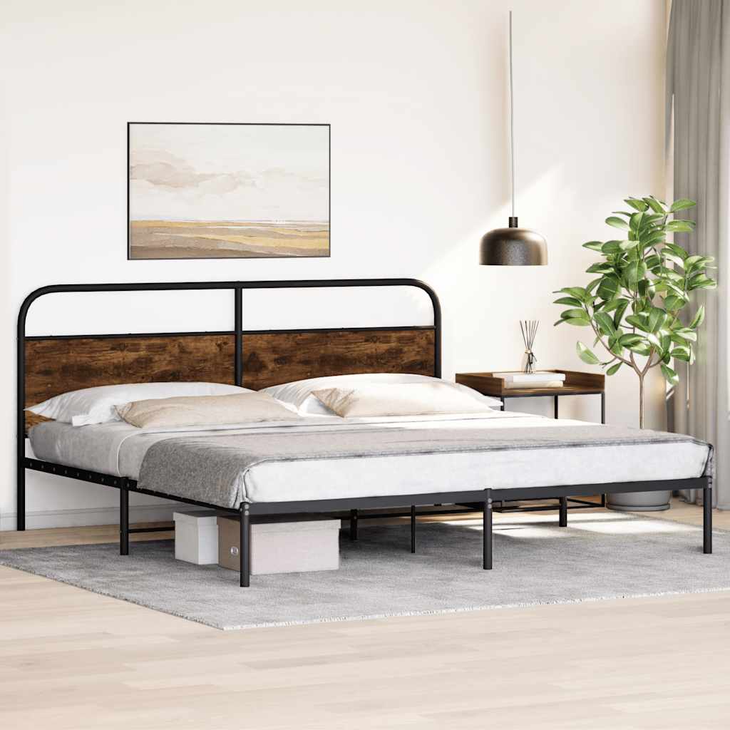 Estrutura de cama sem colchão 193x203cm metal carvalho fumado