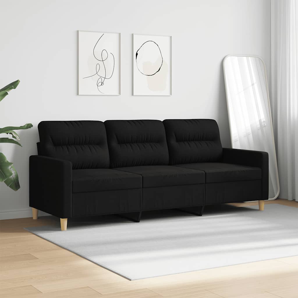 Sofá de 3 lugares tecido 180 cm preto