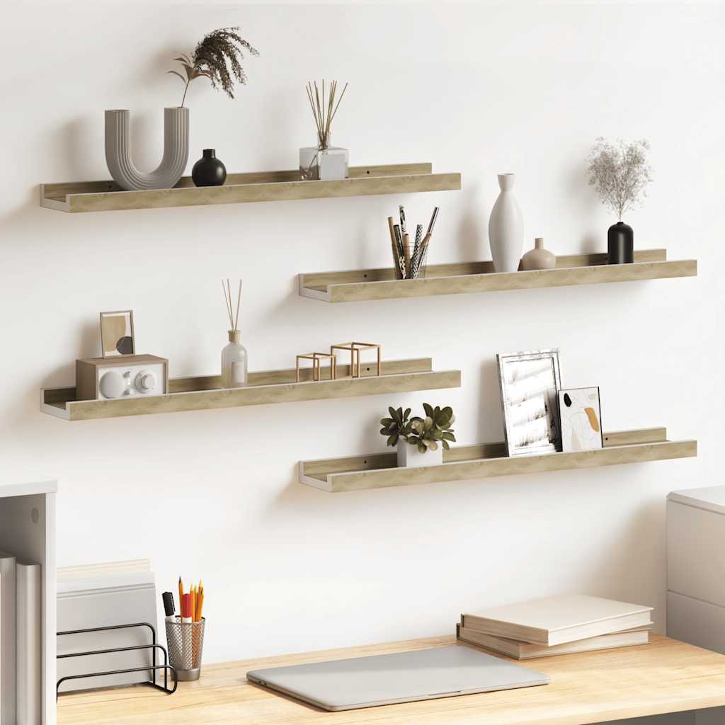 Prateleiras de parede 4 pcs 60x9x3 cm branco e carvalho sonoma