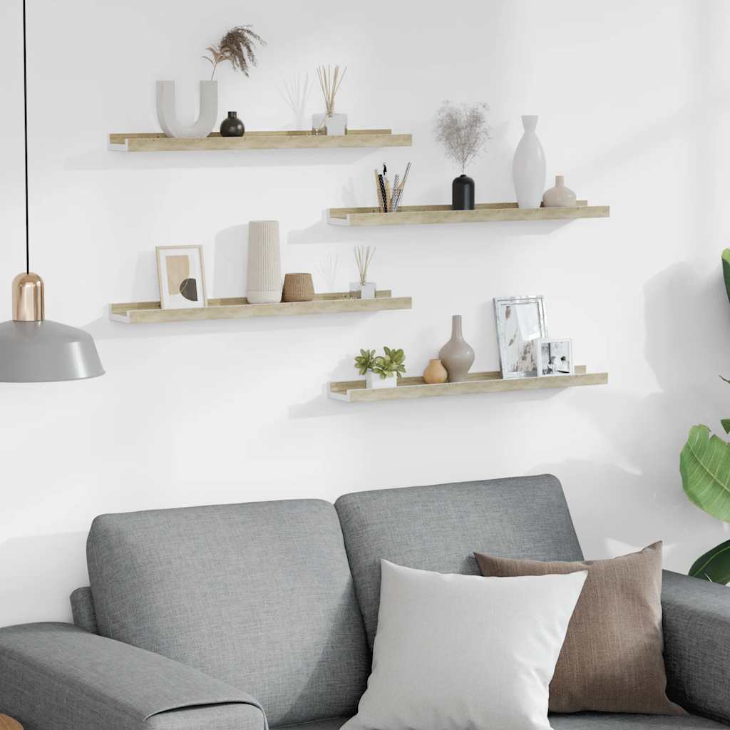 Prateleiras de parede 4 pcs 60x9x3 cm branco e carvalho sonoma