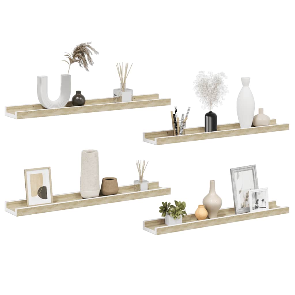 Prateleiras de parede 4 pcs 60x9x3 cm branco e carvalho sonoma