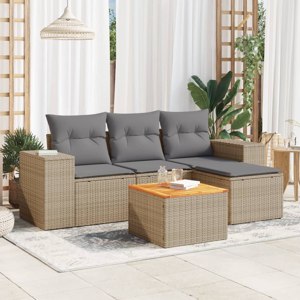 5 Pcs conjunto de sofás p/ jardim com almofadões vime PE bege
