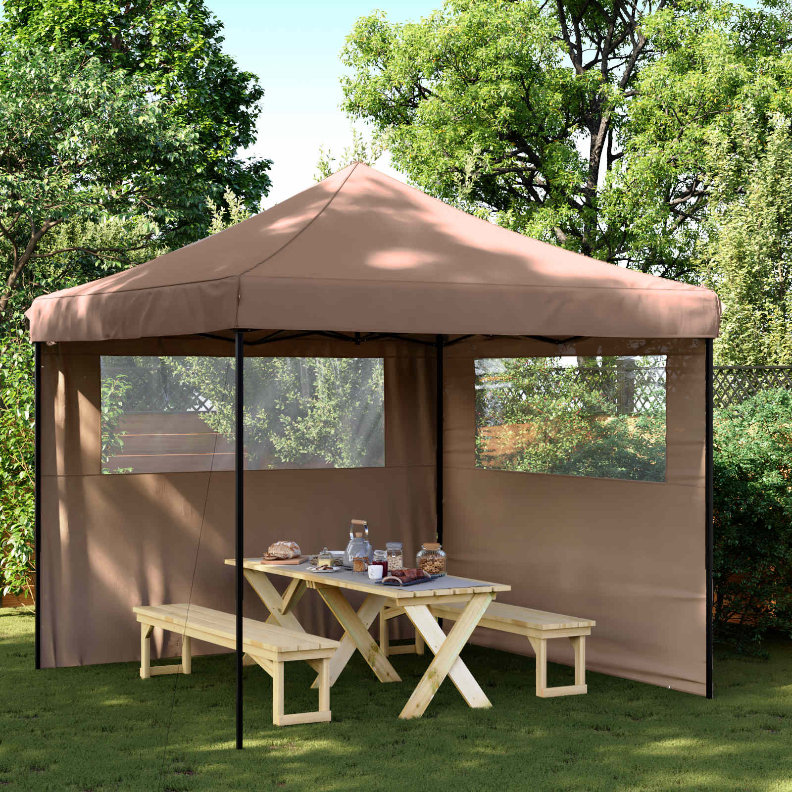 Tenda de festa castanho 292 x 292 x 315 cm tecido oxford