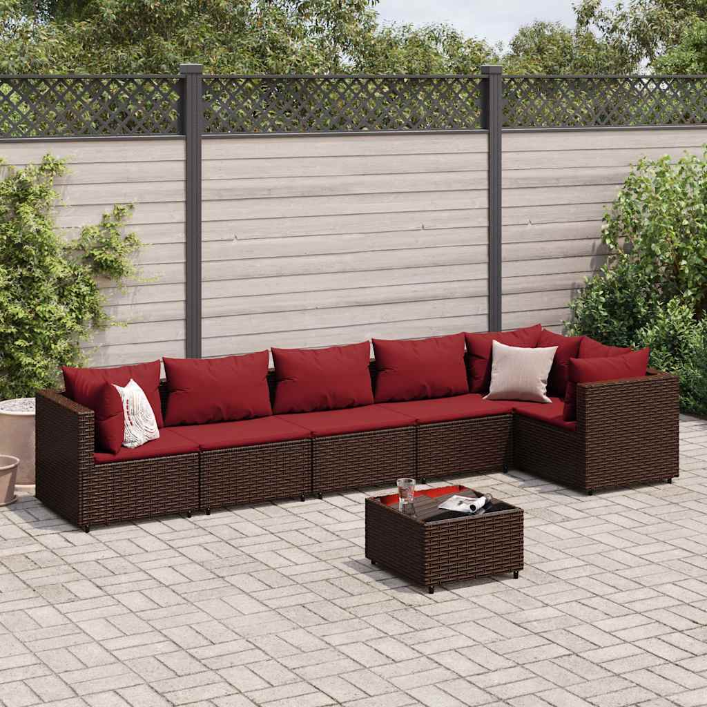 7 Pcs conjunto lounge de jardim c/ almofadões vime PE castanho