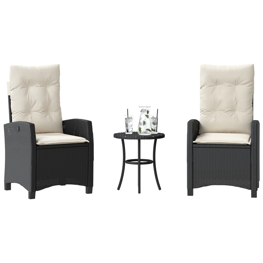 3 Pcs conjunto de bistrô com almofadões vime PE preto