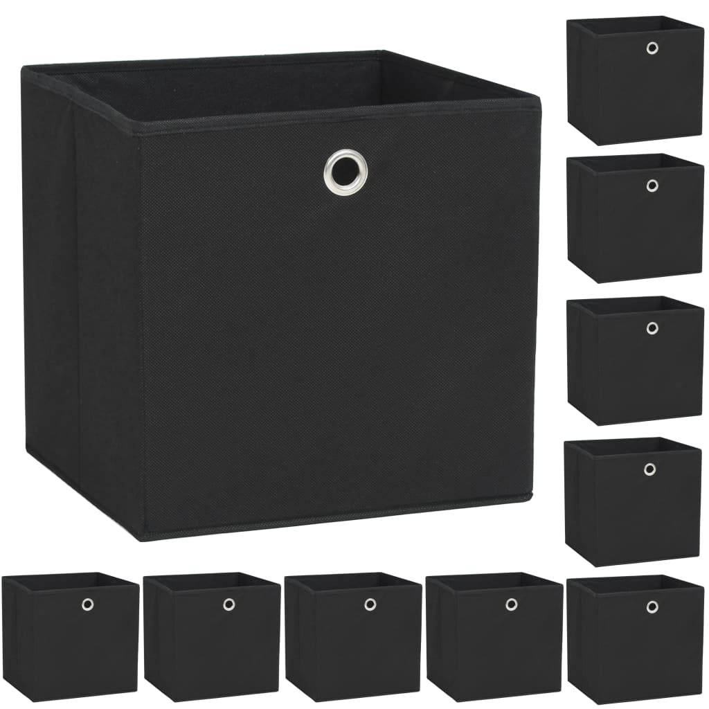Caixas arrumação 10 pcs não-tecido (tnt) 32x32x32 cm preto