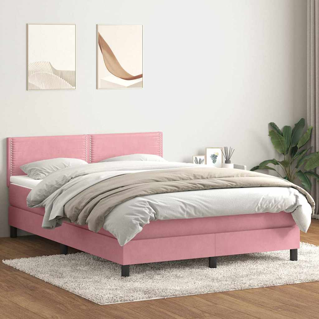 Cama box spring com colchão 160x210 cm veludo rosa