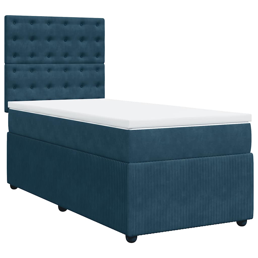 Cama boxspring com colchão 100x200 cm veludo azul