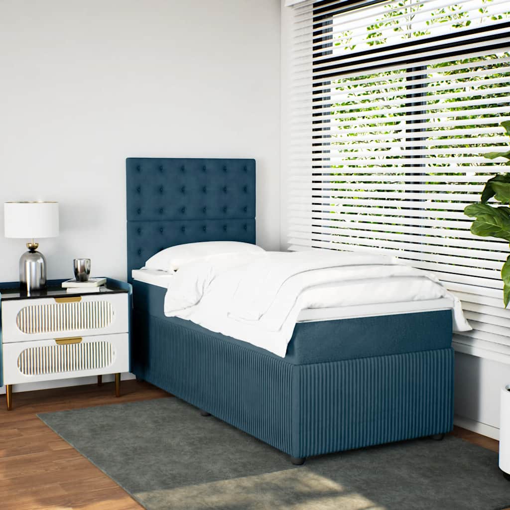 Cama boxspring com colchão 100x200 cm veludo azul