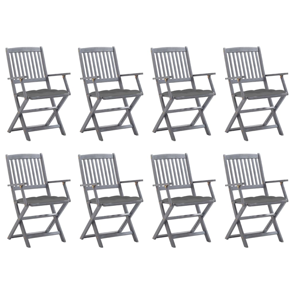 Cadeiras de exterior dobráveis 8pcs c/ almofadões acácia maciça