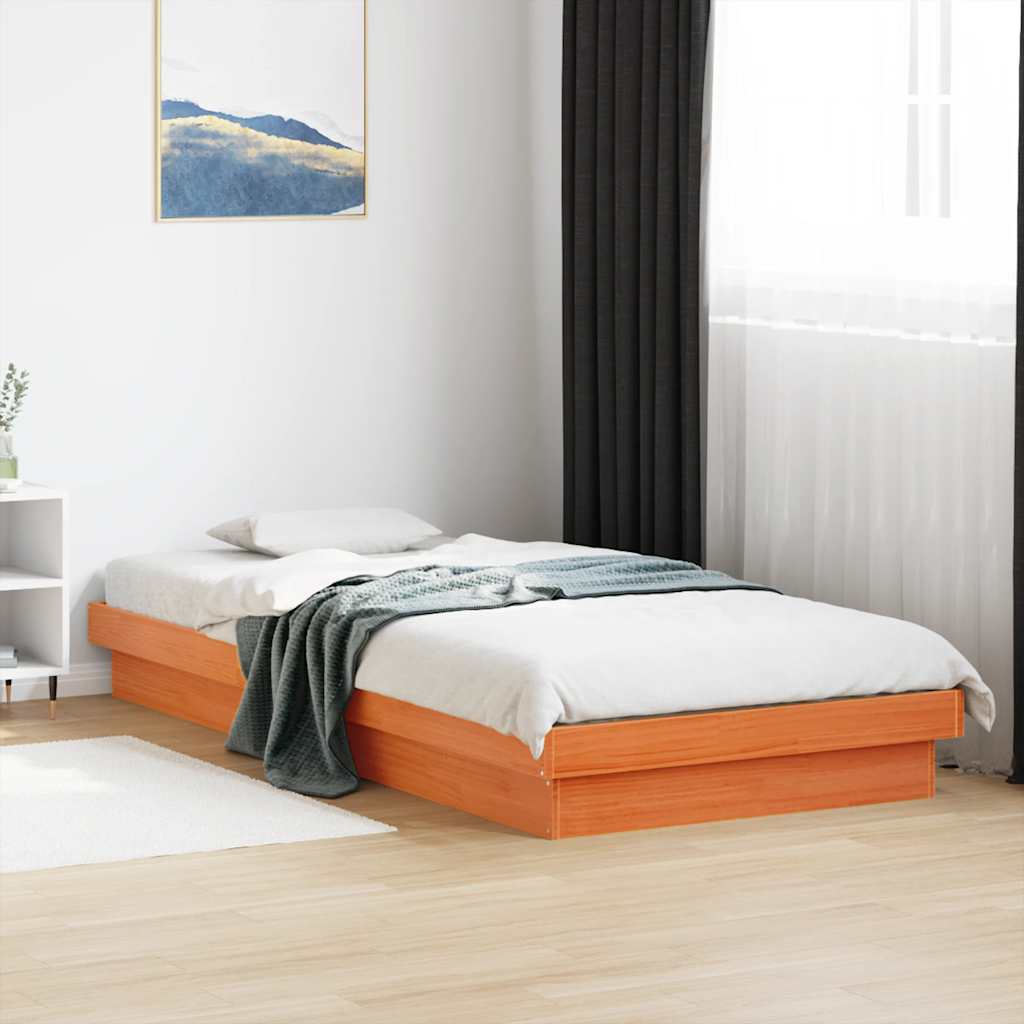 Estrutura de cama c/ leds 90x200 cm pinho maciço castanho mel