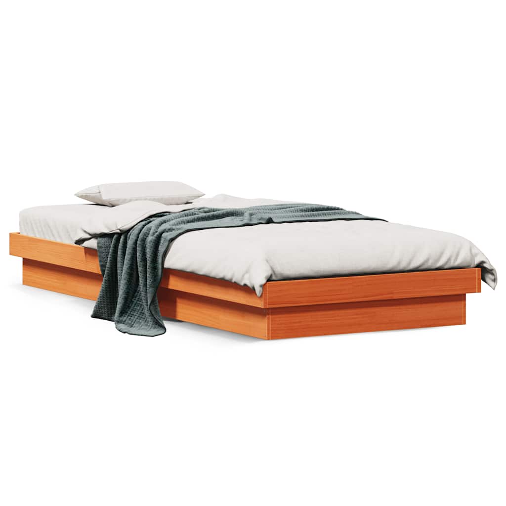Estrutura de cama c/ leds 90x200 cm pinho maciço castanho mel