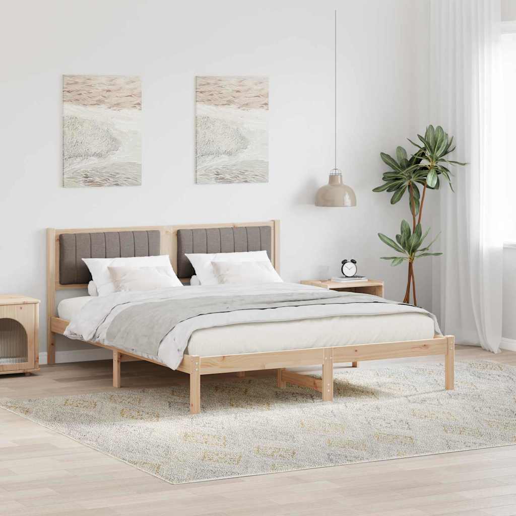Estrutura de cama com cabeceira estofada cinzento-acastanhado