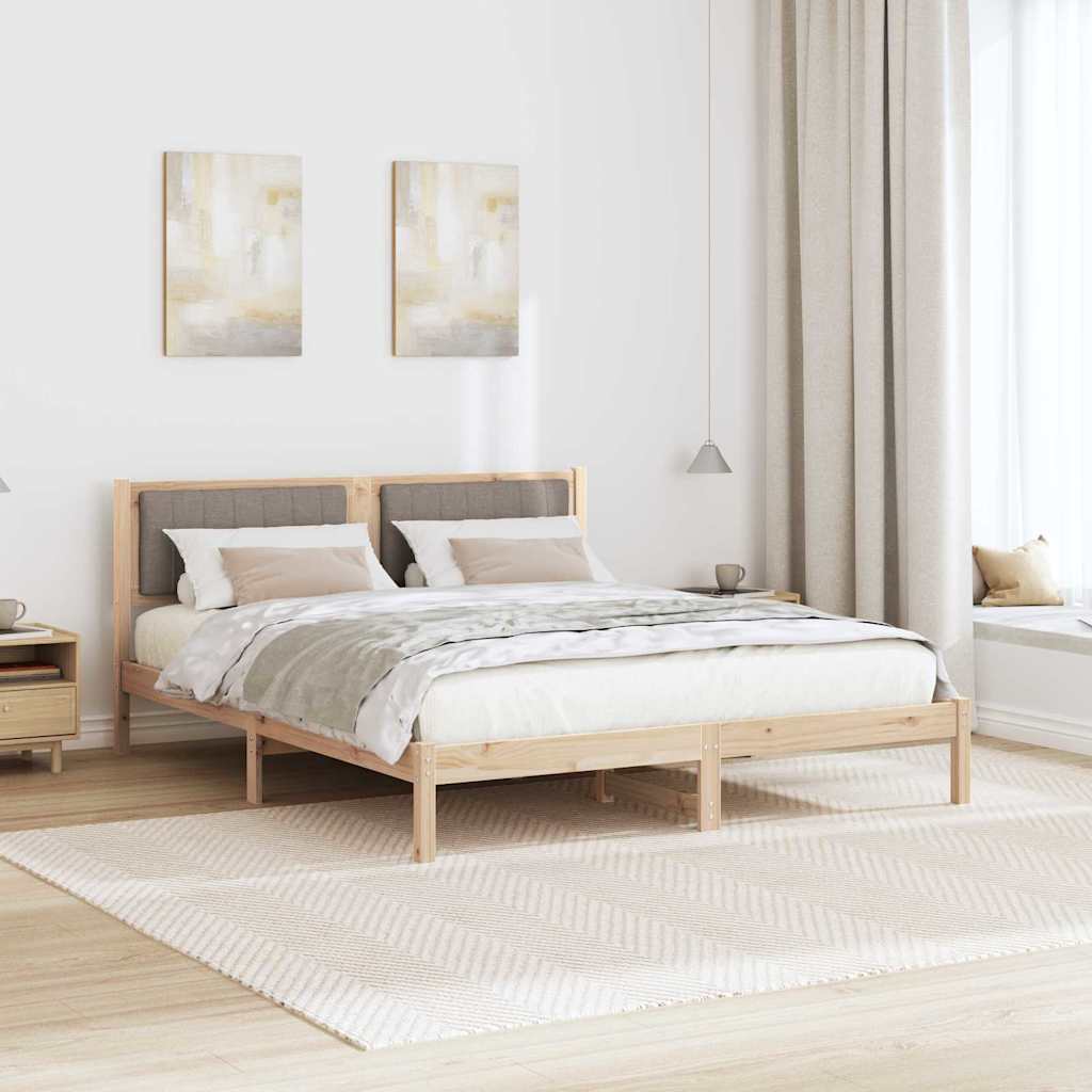 Estrutura de cama com cabeceira estofada cinzento-acastanhado