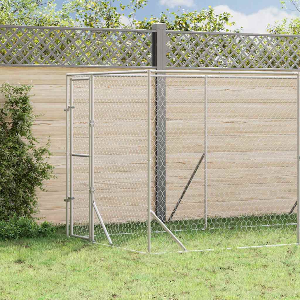 Canil de exterior 2x14x2 m aço galvanizado prateado