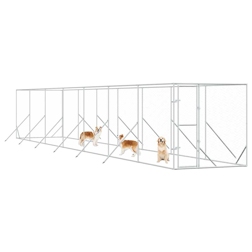 Canil de exterior 2x14x2 m aço galvanizado prateado